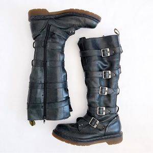 Dr. Martens Phina Tall Leather Buckle Boots, Inner Zipper, Walking Dead Boots